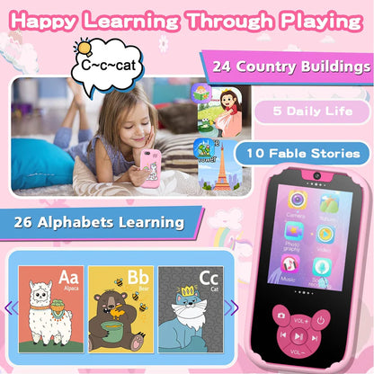 Kids Smart Phone Educational Toy – Dual Camera Music Player with 8GB Memory – Game Learning Phone for Ages 3-12 – Birthday Gift