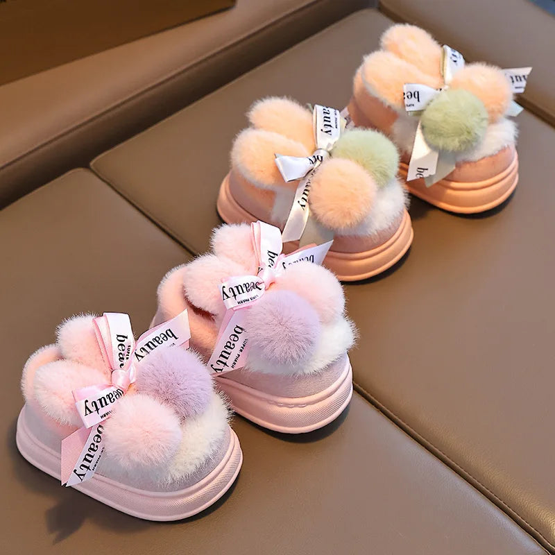 Kids Cotton Winter Slippers - Cartoon Non-Slip Indoor House Shoes with Heel Cover