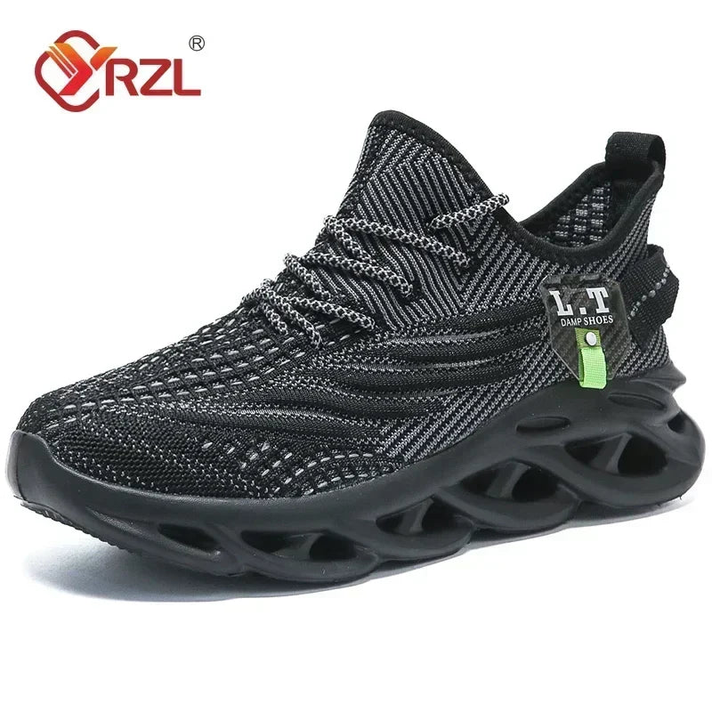 YRZL Men & Women Sports Running Shoes – Black Breathable Mesh Jogging Sneakers with Lightweight Shock Absorption