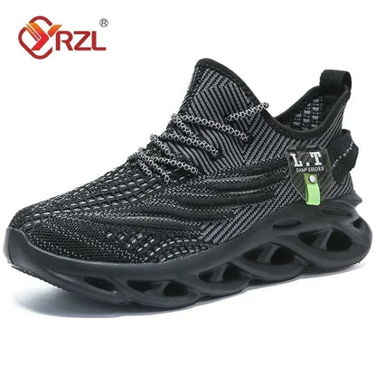 YRZL Men & Women Sports Running Shoes – Black Breathable Mesh Jogging Sneakers with Lightweight Shock Absorption
