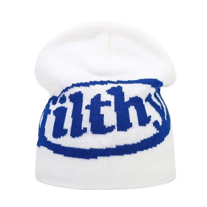 Y2K Letter Knitted Beanie Cap – Unisex Winter Autumn Warm Ski Skullcap, Hip Hop Streetwear Ear Cover Hat for Men & Women