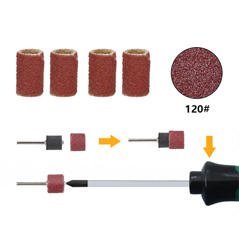 Rotary Tools 102pcs Set: 120 Sanding Bands with 6.35mm Mandrels - Nail Electric Drill Machine Grinding Sand Ring Bit