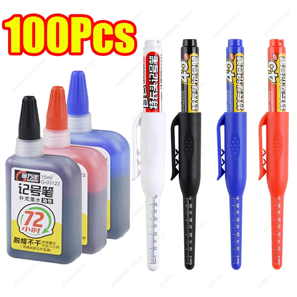 Carpenter Marker Pens — 45mm Long Nib Head, Hole Marker for Woodworking, 100-1PCS White/Black/Blue/Red Hand Tools