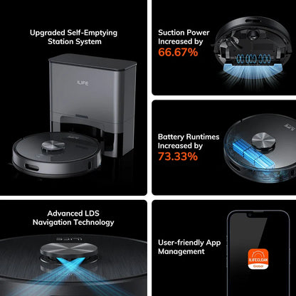 ILIFE T20S LDS Robot Vacuum Cleaner – 5000Pa, Auto Empty Dock, 60-Day Hands-Off Cleaning, Wet/Dry Sweeping & Mopping