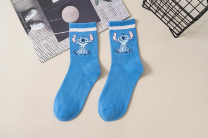 Disney Kawaii Stitch Cotton Socks - Medium Length Combed Cotton Socks, Perfect Birthday Gift for Girls & Boys