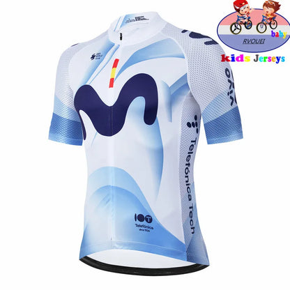 Kids Cycling Jersey Set - Baby Movistar Team Style Road Bike Shirt and Pants Suit for Boys and Girls MTB Riding