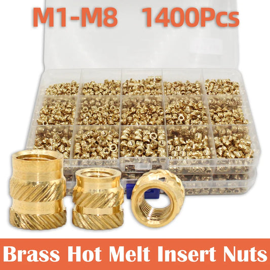 Brass Threaded Insert Nut Kit M2–M8 – Heat Set Knurled Copper Nuts for 3D Printing & Plastic Injection