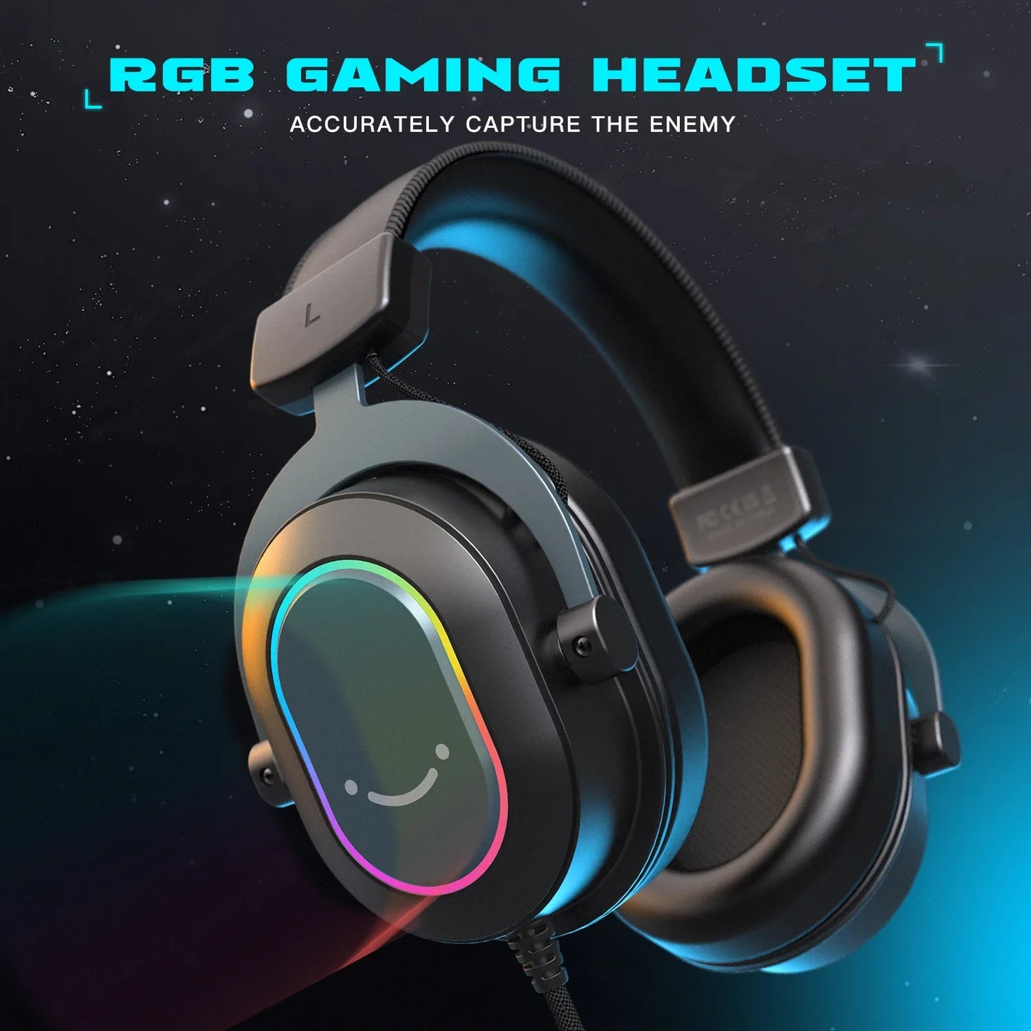 Fifine RGB Dynamic Gaming Headset — Over-Ear Mic Headphones with 7.1 Surround Sound & 3 EQ Modes for PC, PS4, PS5, Games & Music
