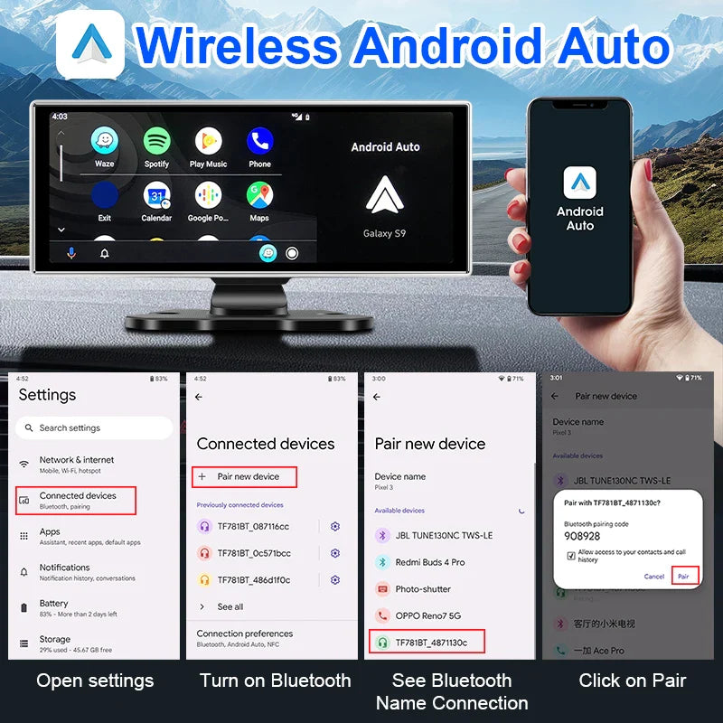11.26" 4K Car DVR Dash Cam — Wireless CarPlay & Android Auto, Dual Lens Video Recorder with AI Screen, GPS Navigation, HD Dashboard Monitor
