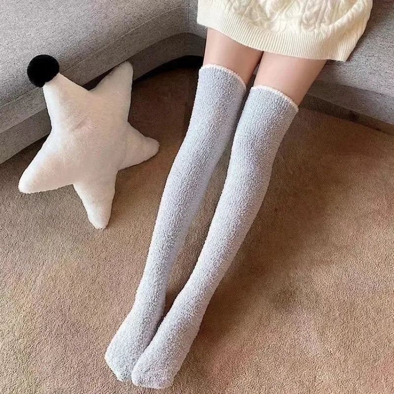Winter Warm Coral Fleece Over-Knee High Socks for Women - Plush Soft Thigh-High Fun Socks, Home Sleepwear & Floor Socks