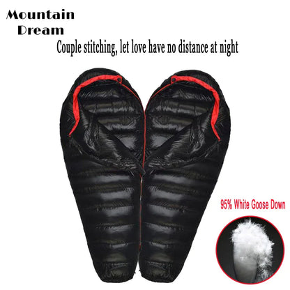 Winter Down Sleeping Bag for Adults – Mummy Style White Goose Down, Warm & Three-Season Camping Bag