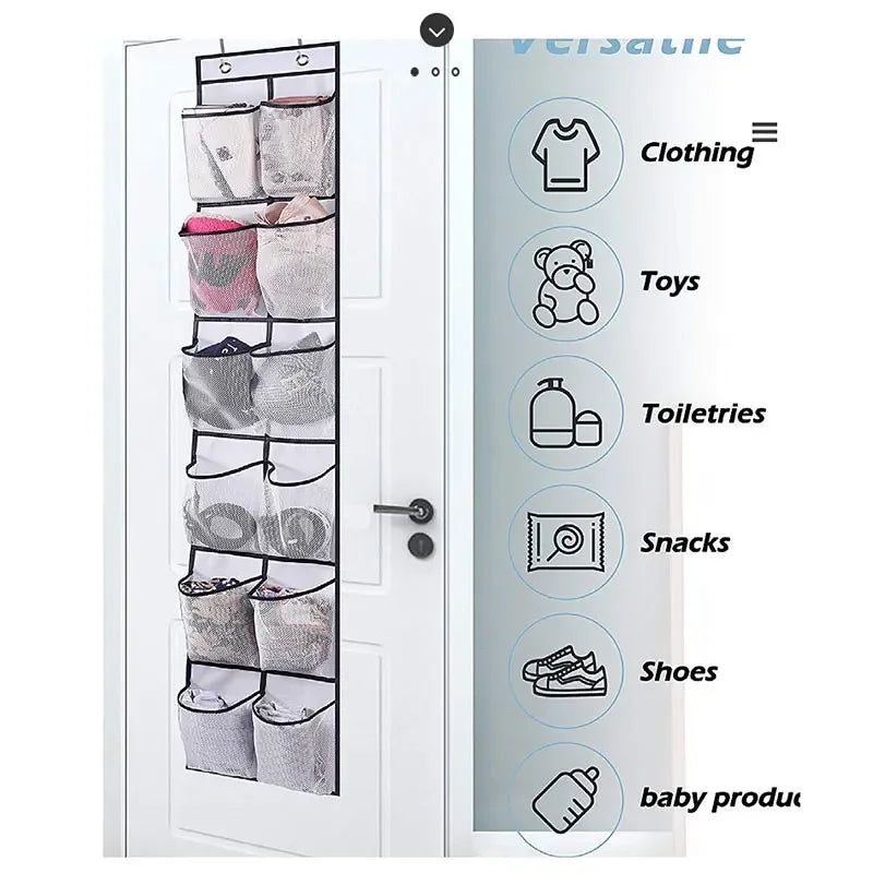 Hanging Shoe Rack Organizer – Over-the-Door 12/14 Pocket Breathable Mesh Storage for Slippers and Shoes