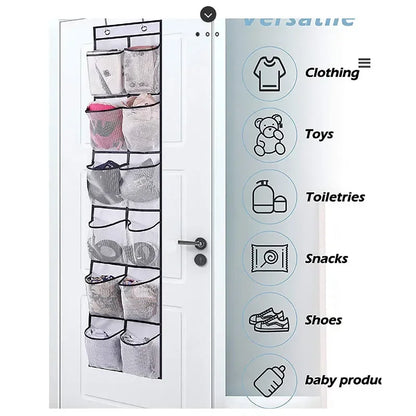 Hanging Shoe Rack Organizer – Over-the-Door 12/14 Pocket Breathable Mesh Storage for Slippers and Shoes