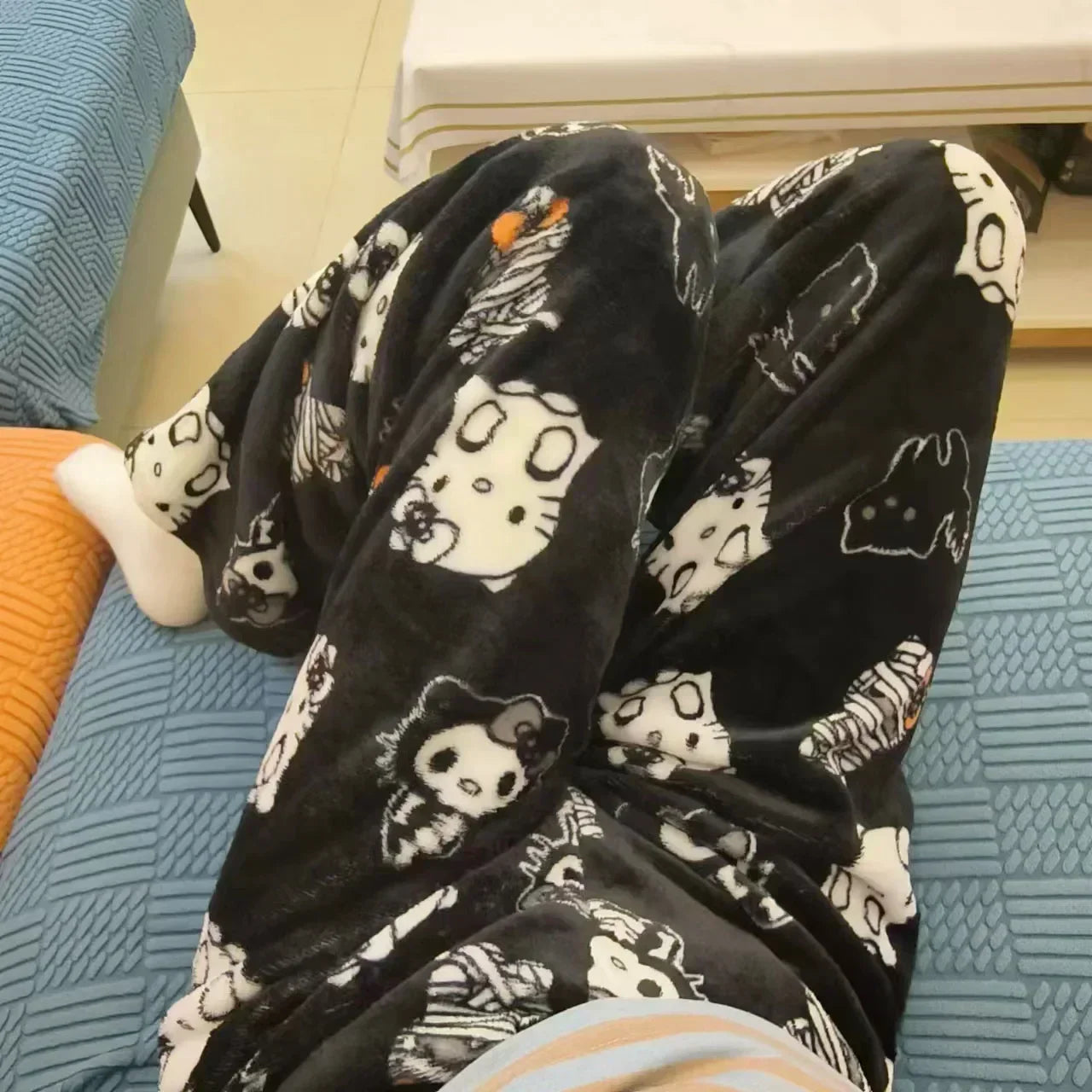 Thick Hello Kitty Fleece Pajama Pants – Soft Double Elastic Anime Trousers for Women, Cute Sanrio Birthday Gift