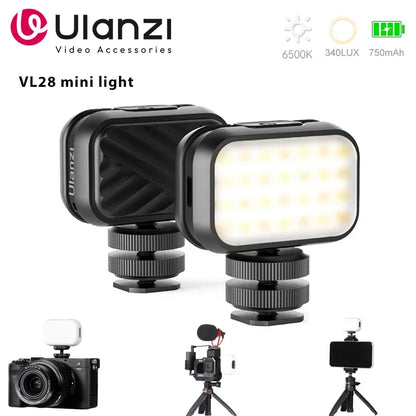 Ulanzi VL28 6500K Mini LED Video Light — Rechargeable On-Camera Light for GoPro 10/9/8 & iPhone 13/12/11
