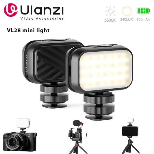 Ulanzi VL28 6500K Mini LED Video Light — Rechargeable On-Camera Light for GoPro 10/9/8 & iPhone 13/12/11