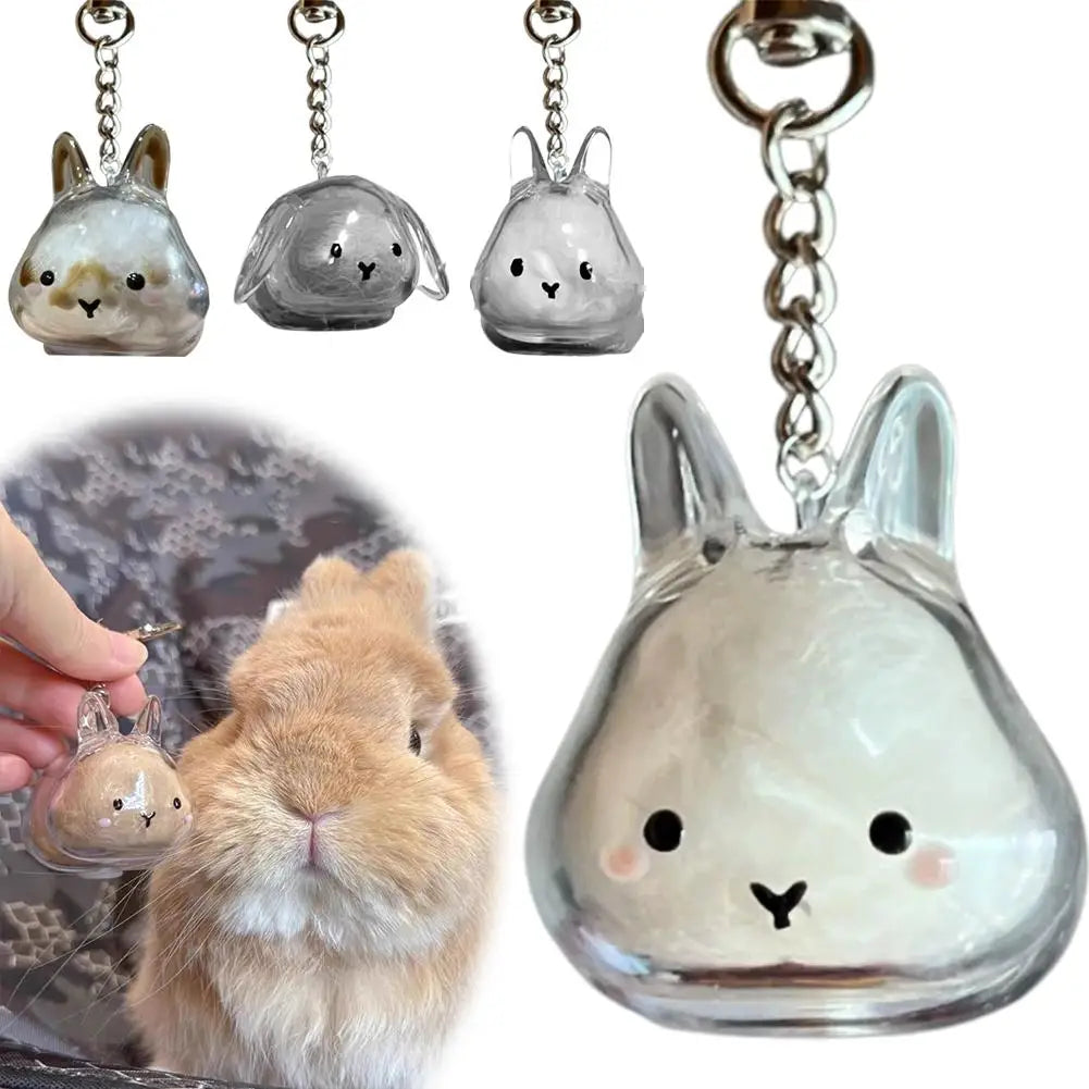 Cute Rabbit-Shaped Transparent Fur Storage Box — Hair & Pet Fur Keychain Capsule