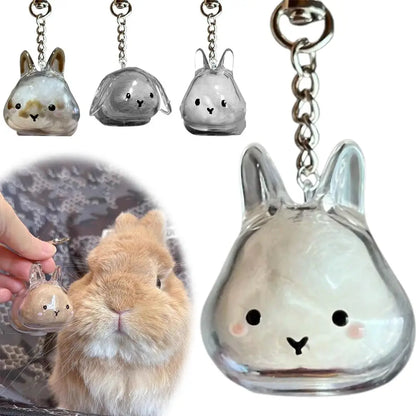 Cute Rabbit-Shaped Transparent Fur Storage Box — Hair & Pet Fur Keychain Capsule