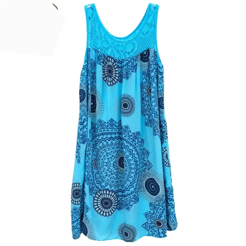 Women’s Summer Camisole Dress - Lace Print Sleeveless Loose Swing Maxi Dress Plus Size Long Skirt Outfit