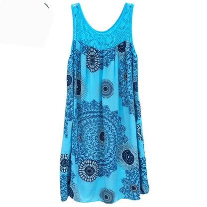 Women’s Summer Camisole Dress - Lace Print Sleeveless Loose Swing Maxi Dress Plus Size Long Skirt Outfit