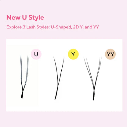 DIYDAY U-Shaped 3D Volume Eyelash Extensions — Easy-Apply Natural Wispy U YY Shape Faux Mink Lashes for Makeup