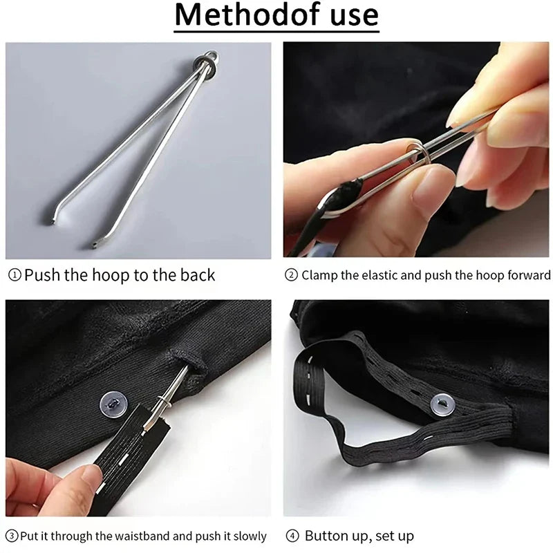 2pcs Stainless Steel Garment Clips - Sewing DIY Tools for Elastic Band Tape, Punch, Cross Stitch Threader - Wear Rope Elastic Clamp