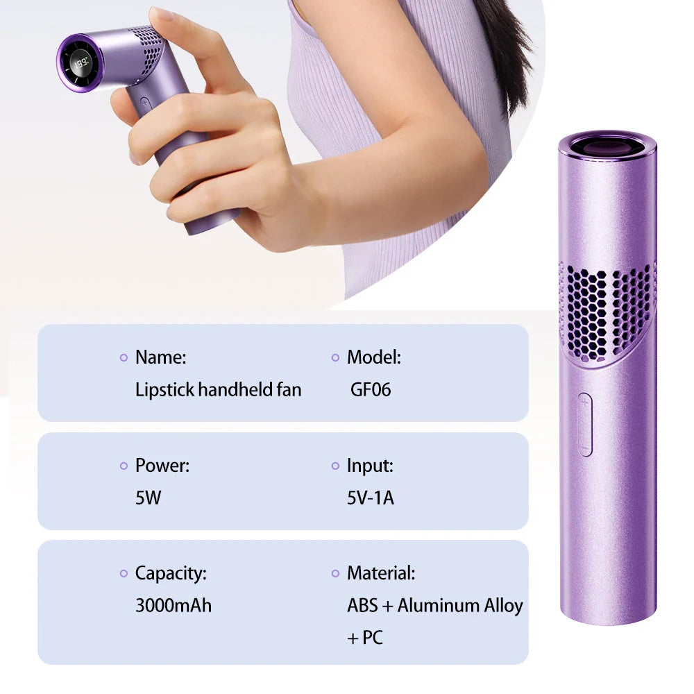 Foldable Mini Handheld USB Fan – Portable High-Speed Outdoor Cooling Fan with 199 Adjustable Speeds, Compact Lipstick Design Rechargeable Personal Air Cooler