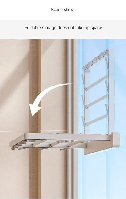 Wall-Mounted Folding Drying Rack with Windproof Sock Clips – Space-Saving Clothing Hanger for Household Laundry