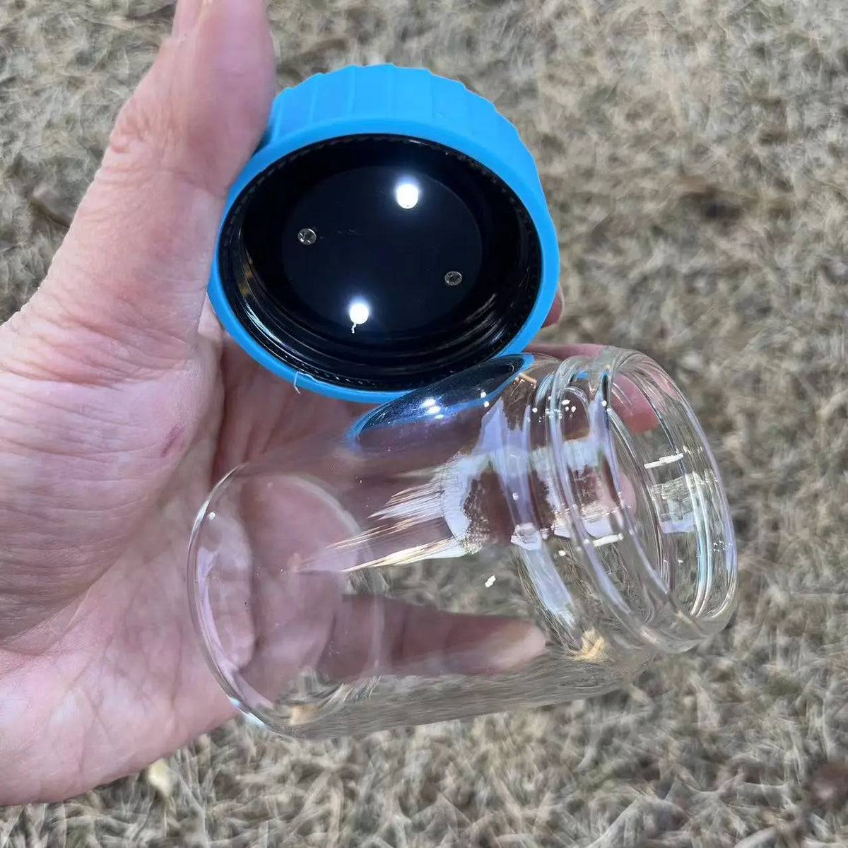 Glass Jar with LED Light — Light-Up Airtight Smoking Storage Bottle with Magnifying Viewing Multi-Use Container