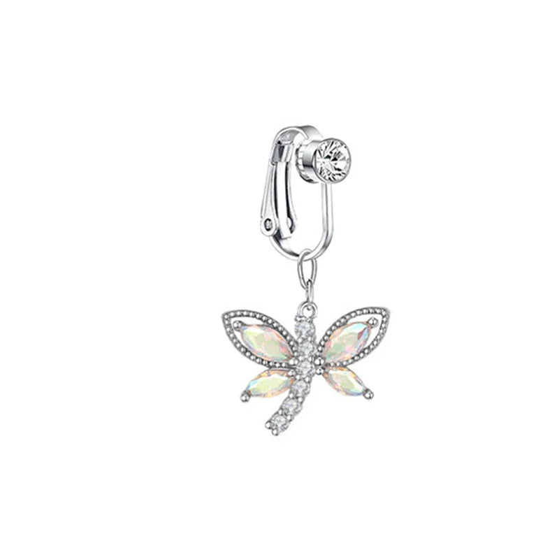 Faux Butterfly Leaves Belly Piercing – Dangling Clip-On Fake Navel & Cartilage Earring for Umbilical Piercing