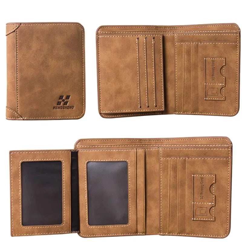 Men's Genuine Leather Slim Bifold Wallet - RFID Blocking Minimalist Card Holder for Men