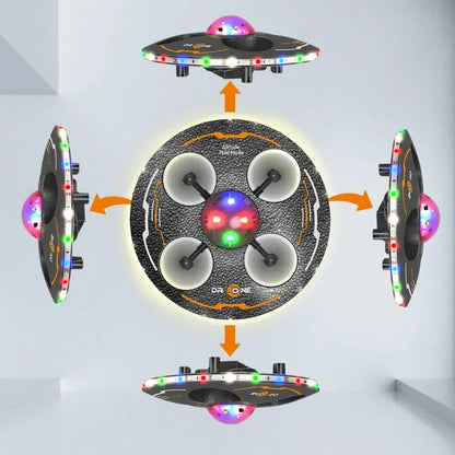 RC UFO Drone for Kids – 4-Axis Flying Saucer with Lights, 3 Batteries, Induction Control & Anti-Fall Foam Design