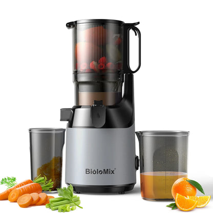 BioloMix Cold Press Juicer — 130mm Feed Chute, Whole Fruit & Vegetable Slow Masticating Juicer, High Yield BPA-Free