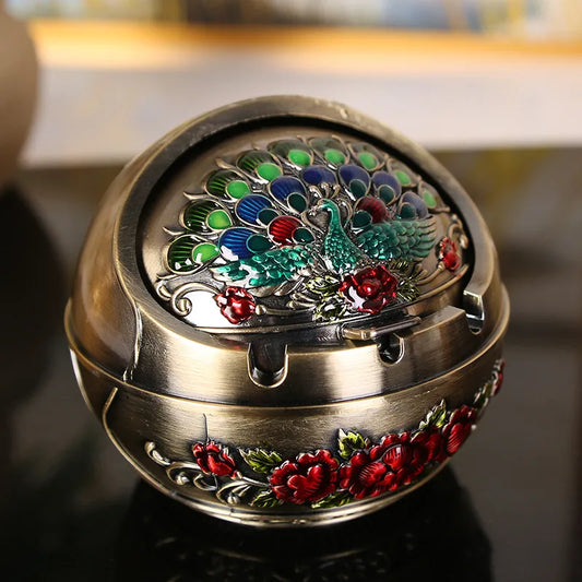 Vintage Metal Ashtray with Lid - Multi-Functional, Anti-Fly Ash, Decorative for Home, Office, and Living Room - Unique Retro Gift