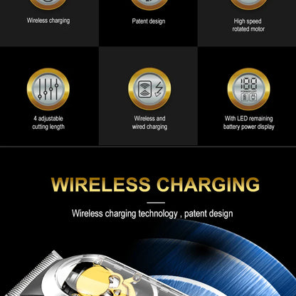 WMARK NG-130 Wireless Charging Hair Clipper – High Speed Professional Type-C Rechargeable Cutter with Charging Stand