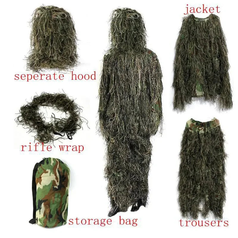 3D Camouflage Ghillie Hunting Suit | 5-Piece Withered Grass Camouflage Set