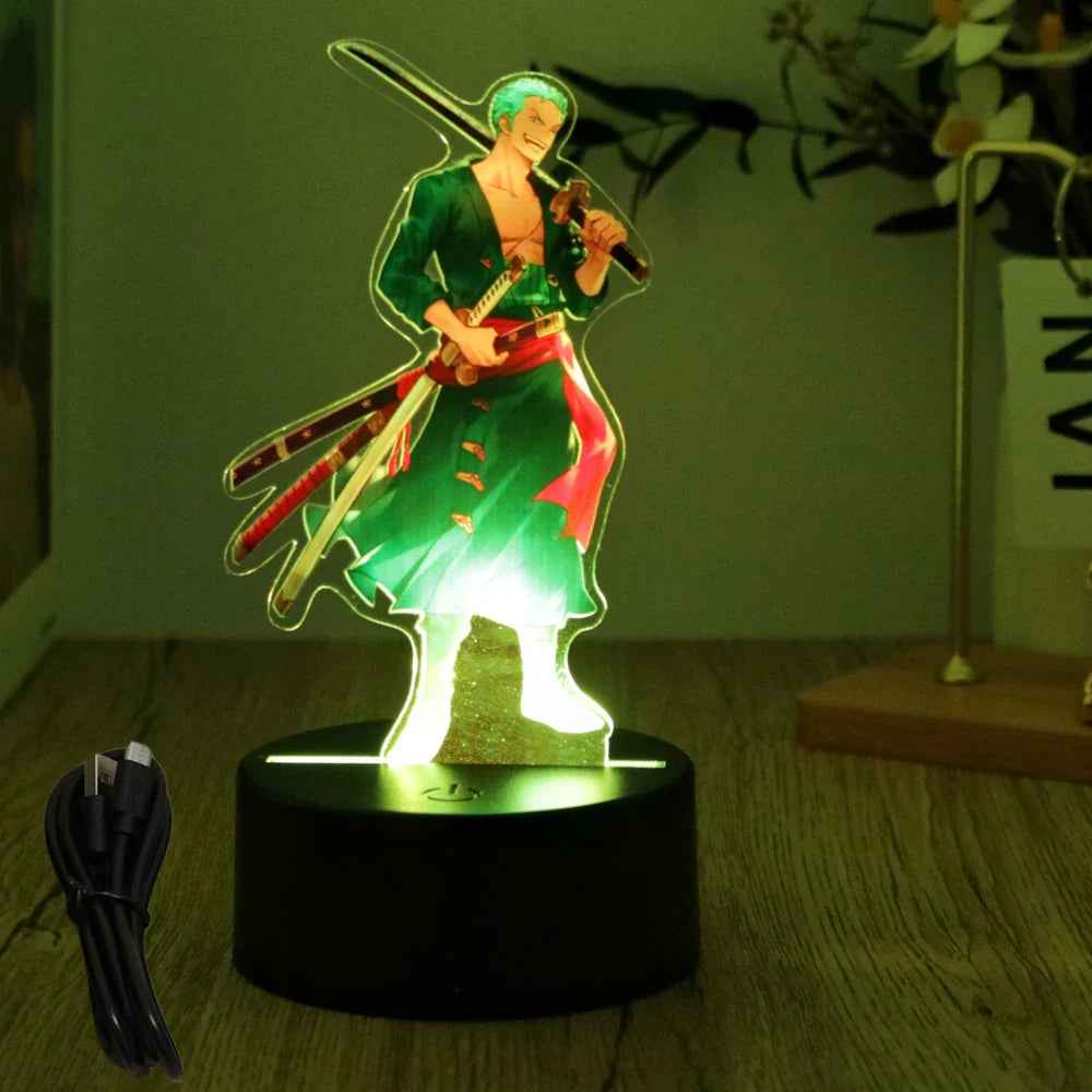 One Piece Luffy Zoro Action Figures 3D LED Lamp – Anime PVC Model Toy Night Light for Kids & Christmas Gift