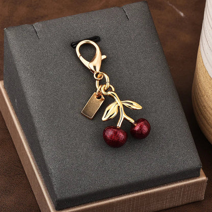 Fashion Bear Cherry Flower Keychain – Metal Y2K Letter C Bag Pendant & Car Key Ring Jewelry Gift for Women