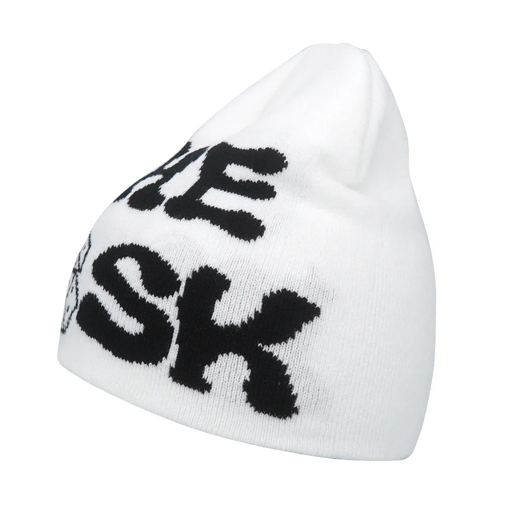 Y2K Letter Knitted Beanie Cap – Unisex Winter Autumn Warm Ski Skullcap, Hip Hop Streetwear Ear Cover Hat for Men & Women