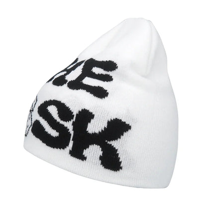 Y2K Letter Knitted Beanie Cap – Unisex Winter Autumn Warm Ski Skullcap, Hip Hop Streetwear Ear Cover Hat for Men & Women