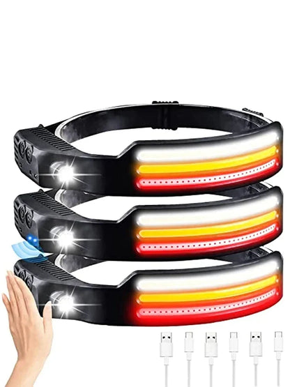 IR Motion Sensor Headlamp – USB Rechargeable Waterproof Headlight, White/Yellow/Red Light 10 Modes Ultra Bright Adjustable Beam Head Lamp for Camping & Outdoor Use