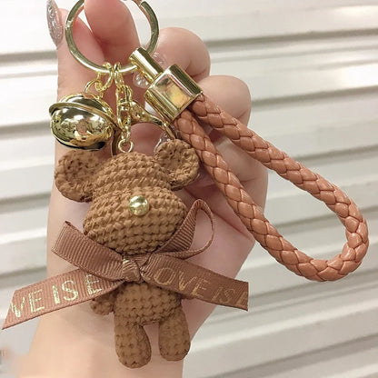 Cute Bear & Rabbit Keychain - Resin Bow Bell Bag Pendant & Car Key Ring Gift for Girls