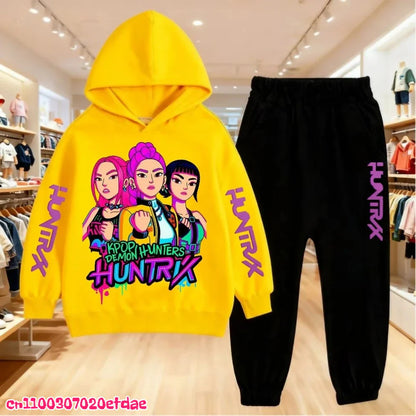 Children’s KPop Demon Hunters Hoodie & Pants Set – Autumn & Winter Casual Outerwear for Boys & Girls, Ages 3-12 Gift