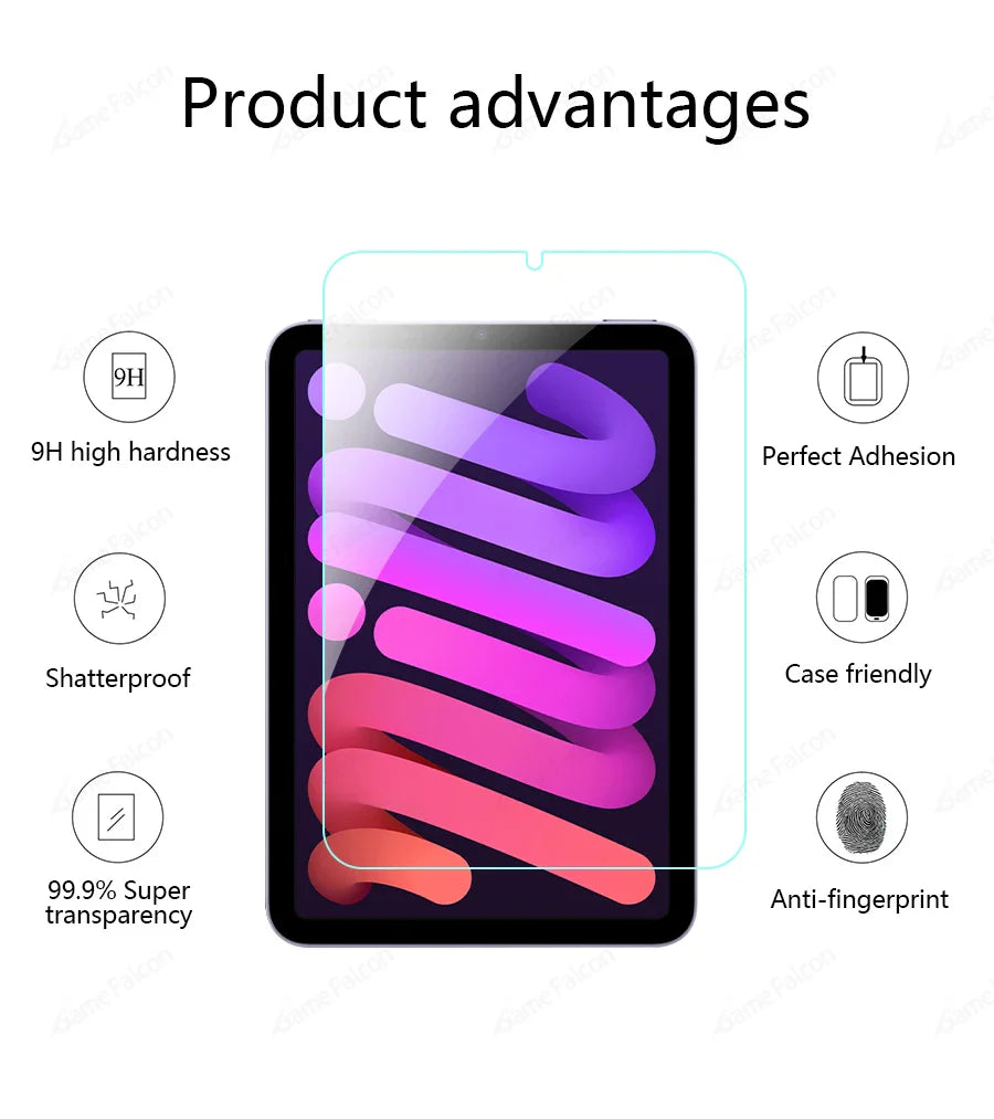 Tempered Glass Screen Protector for iPad A16 9th/10th Gen, Pro 13 M4, Air 11 M2/M3/5/4/3/2, Mini 6/7