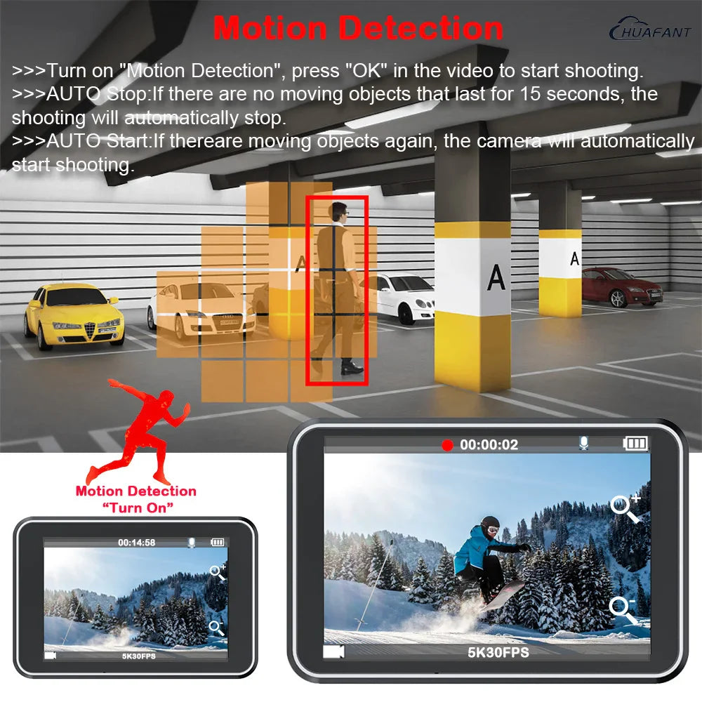 F6W Action Camera — 5K/4K60FPS, 48MP, 2.2" Touch LCD, EIS, Dual Screen, Wi-Fi, 170° Waterproof 30M, 8X Zoom Sports Camera with Wireless Mic