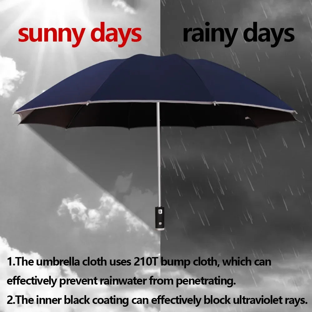 Fully Automatic Sun Protection Umbrella with LED Flashlight - Folding Waterproof UV Sunshade, Rainproof, Wind-Resistant Umbrella