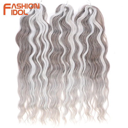 FASHION IDOL 24" Deep Wave Crochet Hair - 3-Piece Synthetic Water Wave Braiding Extensions, Ombre Rainbow Twist Hair