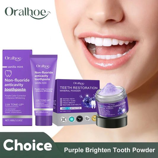 Purple Teeth Whitening Mineral Powder – Teeth Restoration, Stain Removal & Fresh Breath Oral Cleanser