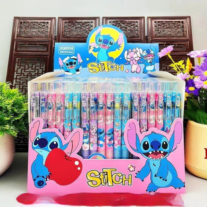 Disney 12pcs Stitch Gel Pens - Cute Cartoon 0.5mm Black Ink Pressing Pen, Stationery Gift for Students & Kids