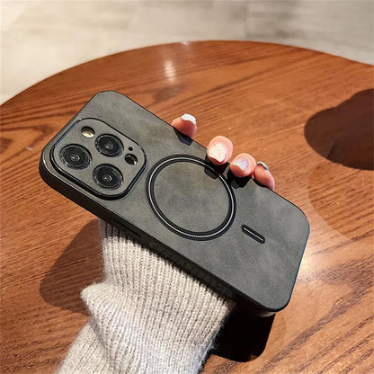 Luxury Cortex Leather Magnetic Phone Case - Wireless Charging Shockproof Bumper Cover for iPhone 12, 13, 14, 15, 16 & 17 Pro Max